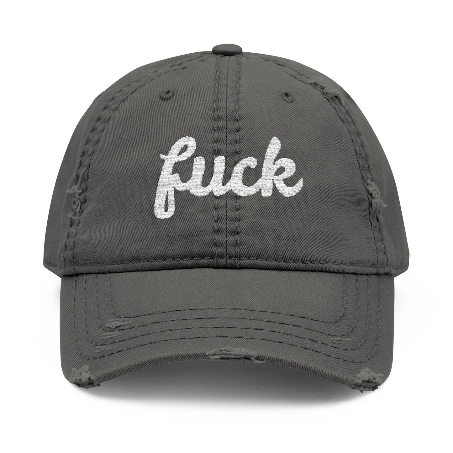 Distressed Dad Hat with Embroidered "fuck"