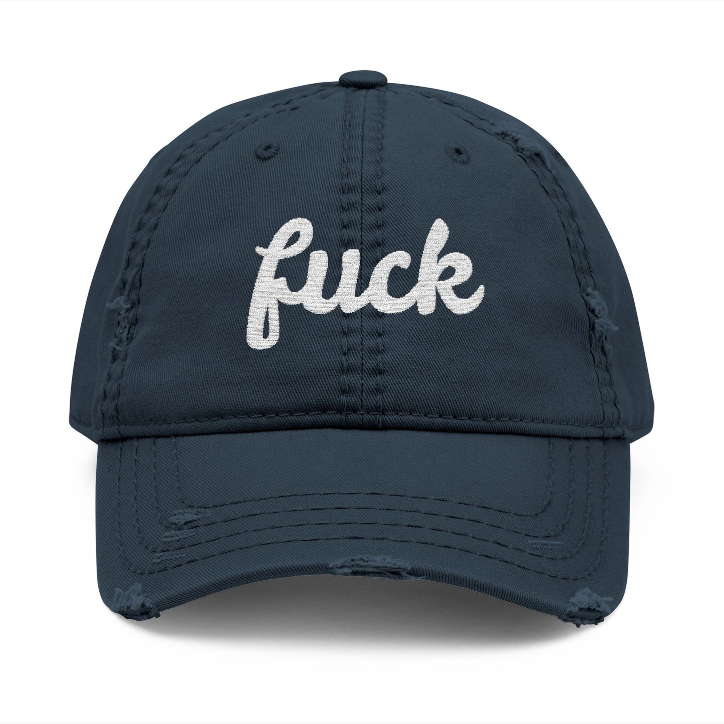 Distressed Dad Hat with Embroidered "fuck"