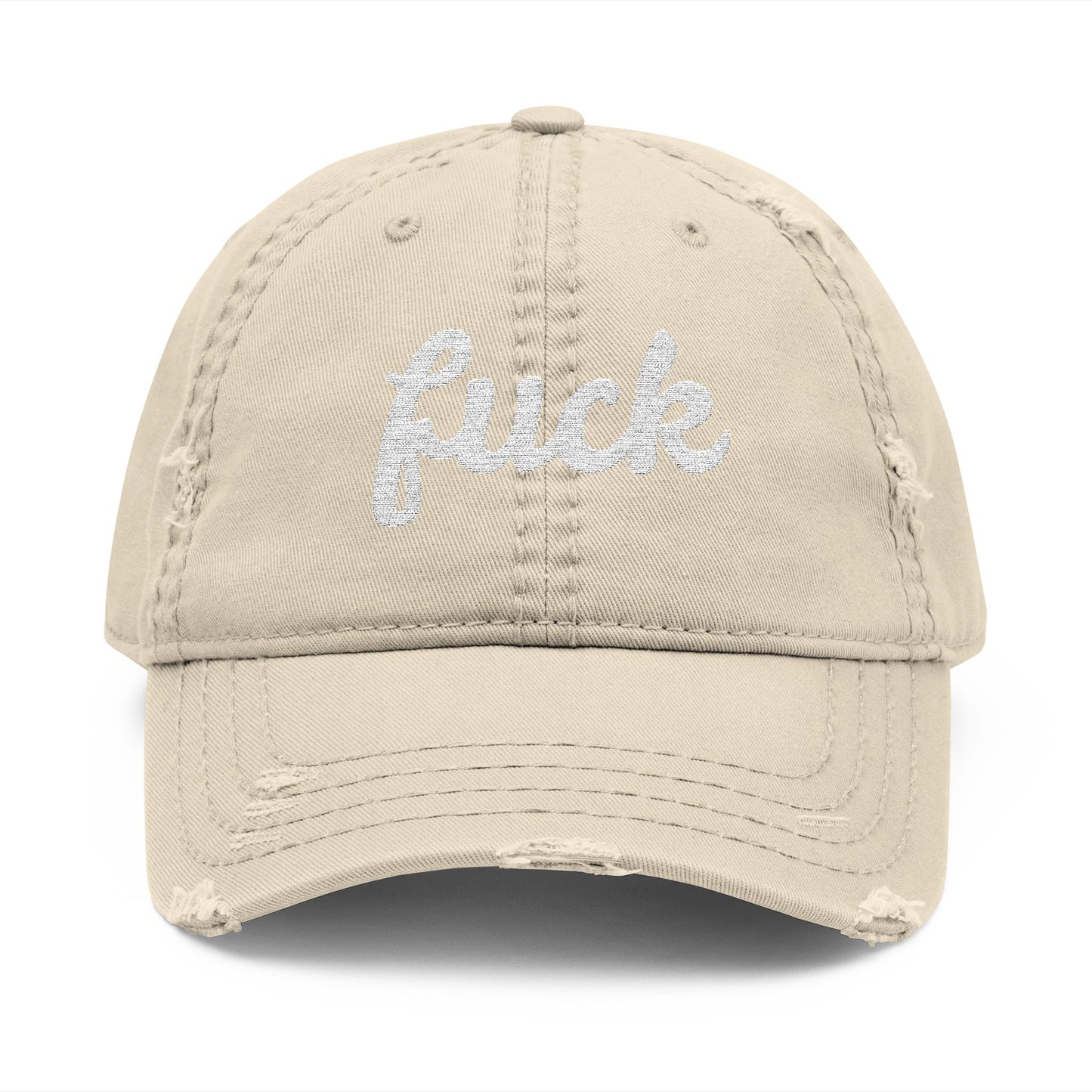 Distressed Dad Hat with Embroidered "fuck"
