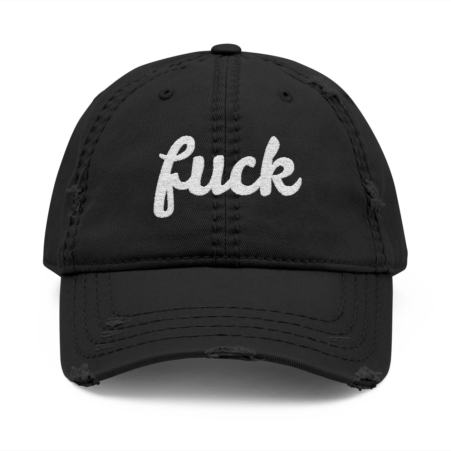 Distressed Dad Hat with Embroidered "fuck"
