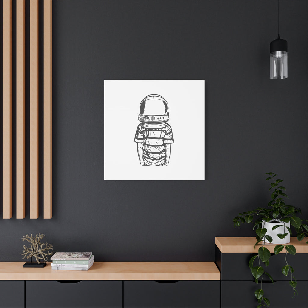 Astronaut Helmet Canvas Print — Minimalist Space Boy Matte Stretched Wall Art