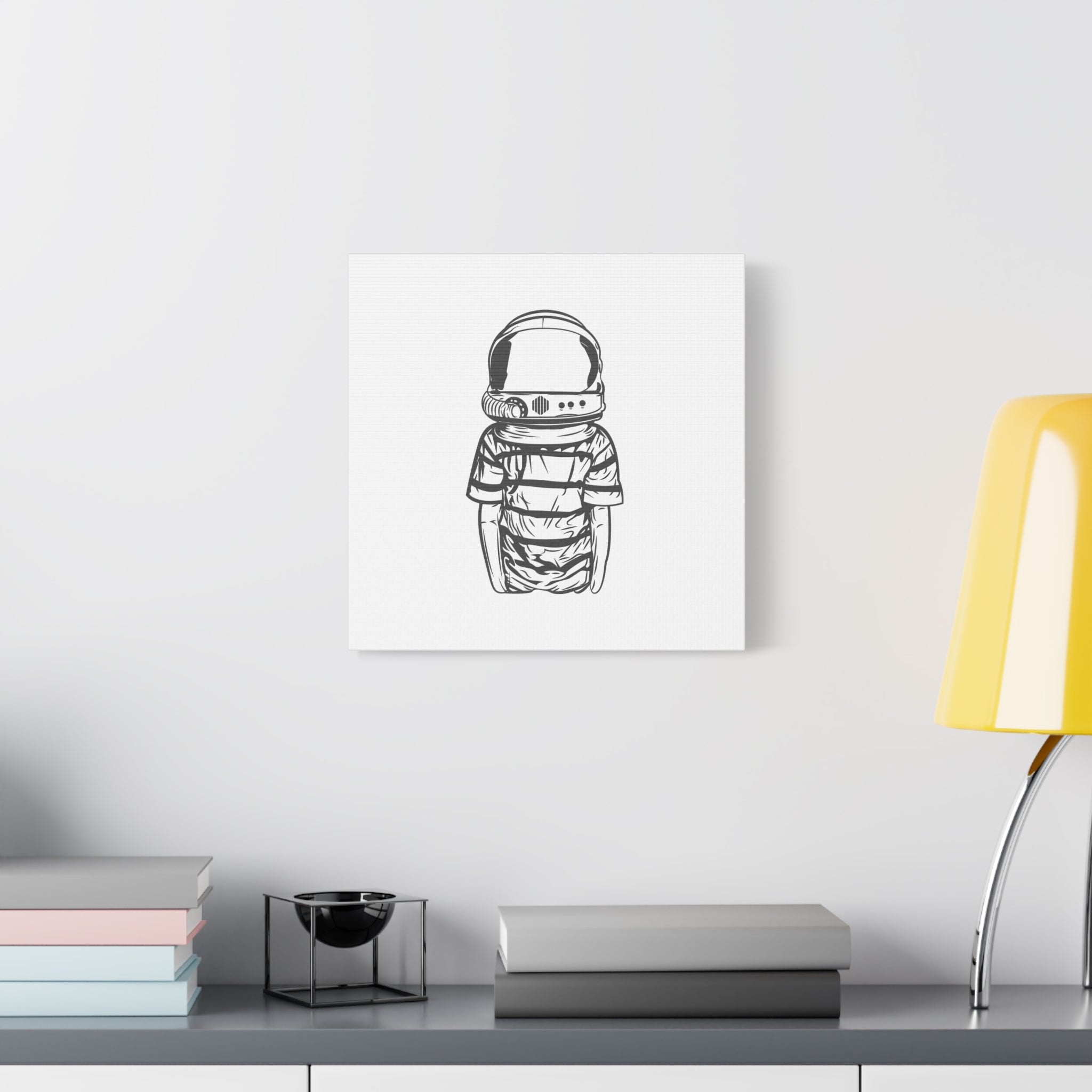 Astronaut Helmet Canvas Print — Minimalist Space Boy Matte Stretched Wall Art