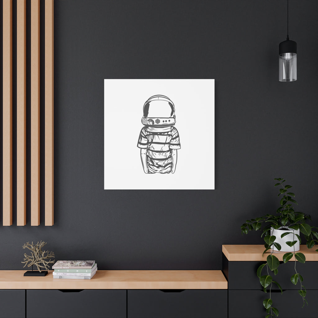 Astronaut Helmet Canvas Print — Minimalist Space Boy Matte Stretched Wall Art