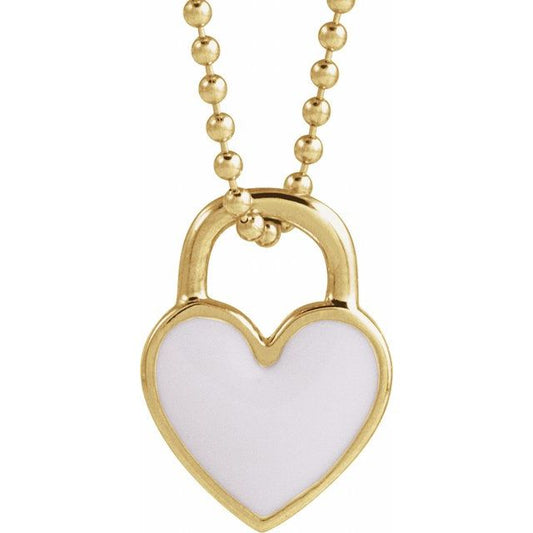 14K Gold Enamel Heart Pendent with 18" Necklace
