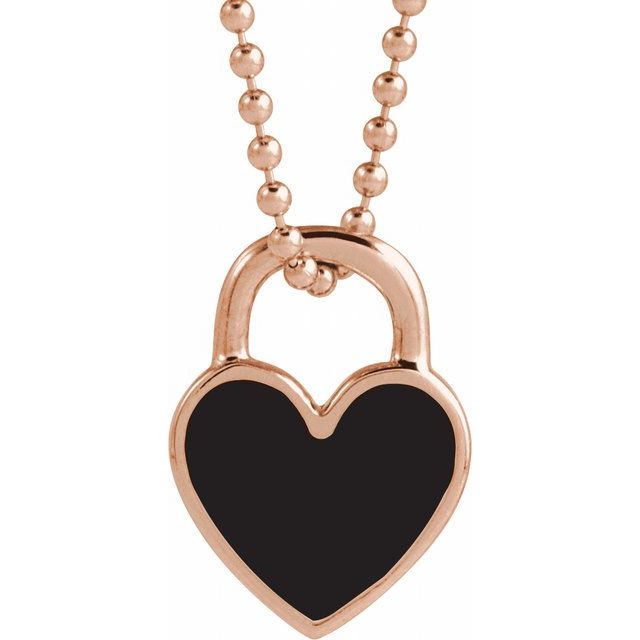 14K Gold Enamel Heart Pendent with 18" Necklace