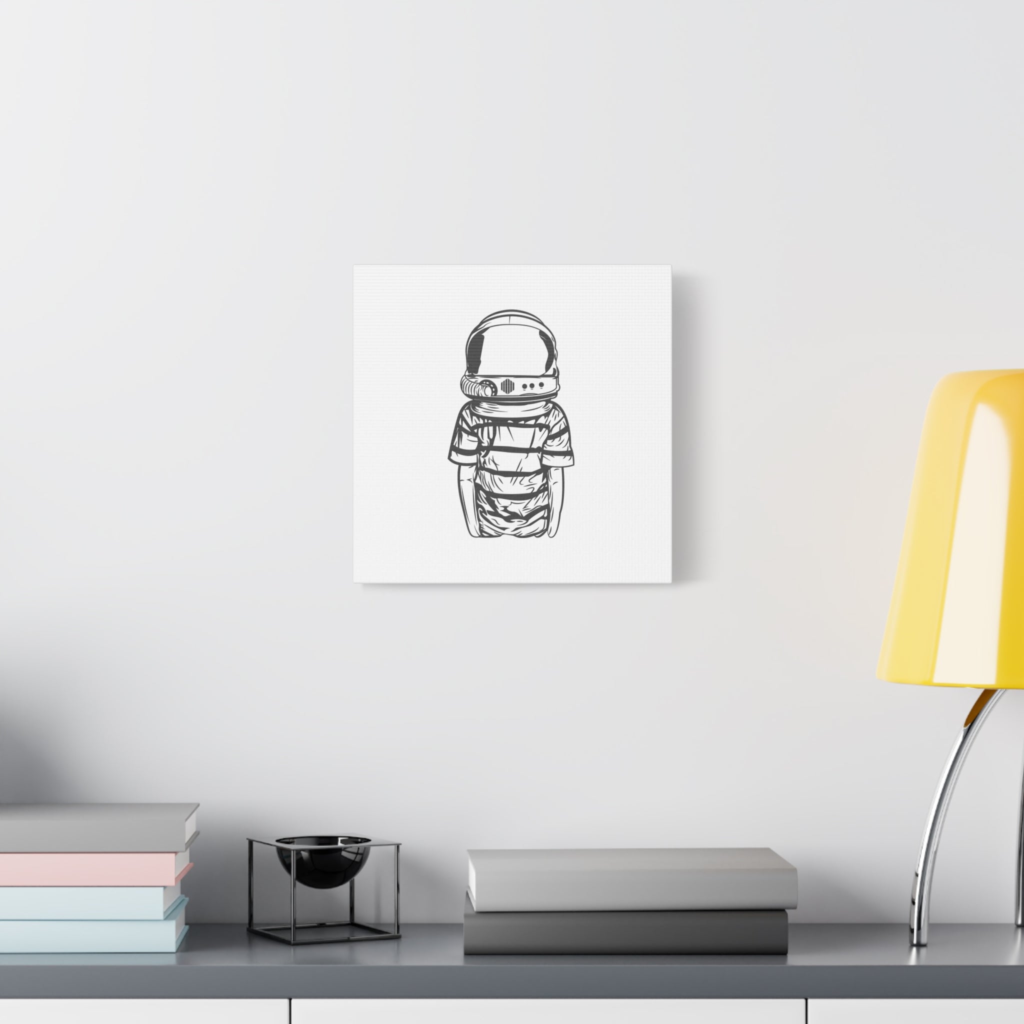 Astronaut Helmet Canvas Print — Minimalist Space Boy Matte Stretched Wall Art