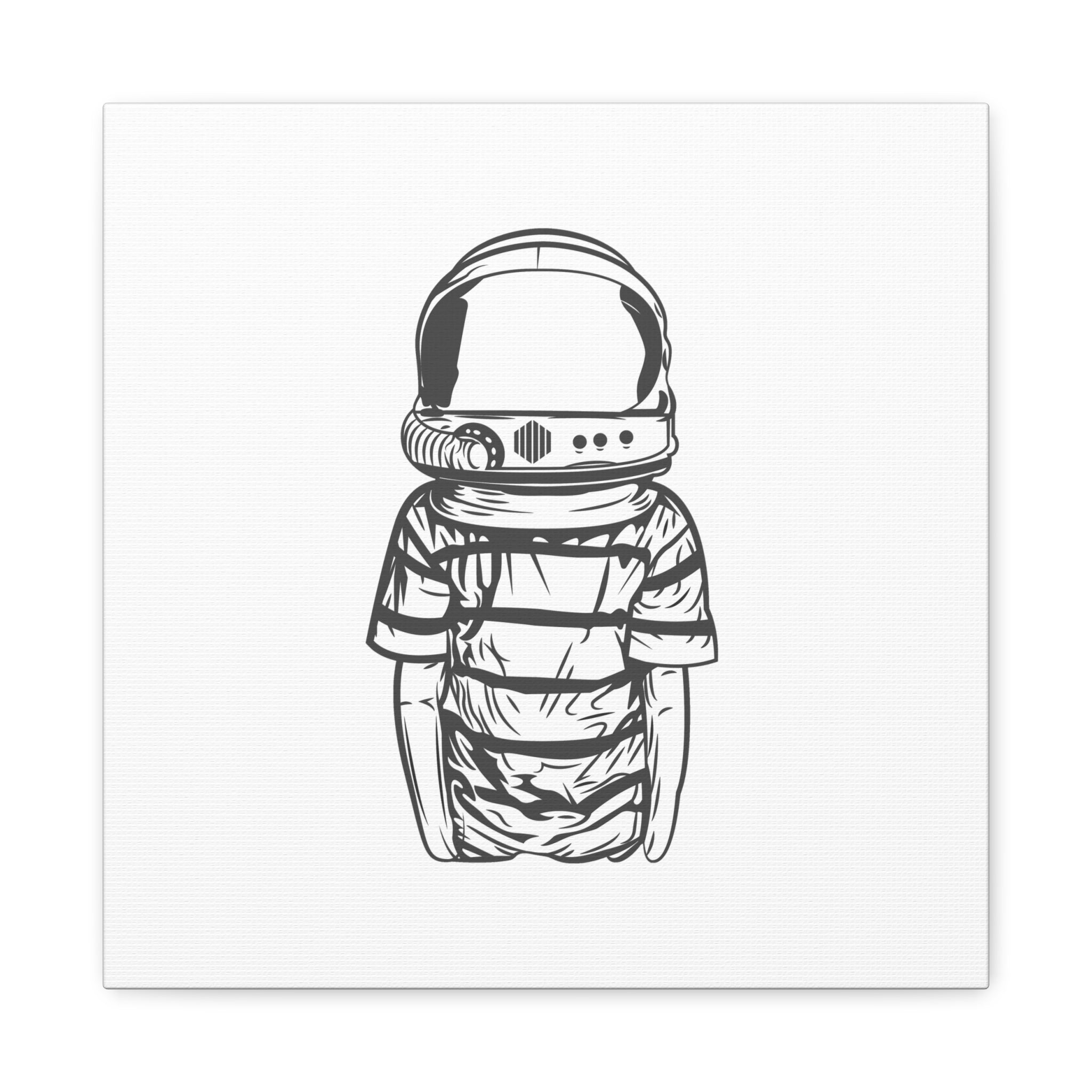 Astronaut Helmet Canvas Print — Minimalist Space Boy Matte Stretched Wall Art