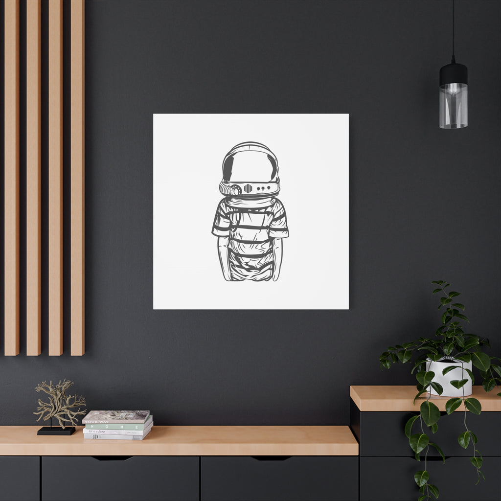 Astronaut Helmet Canvas Print — Minimalist Space Boy Matte Stretched Wall Art