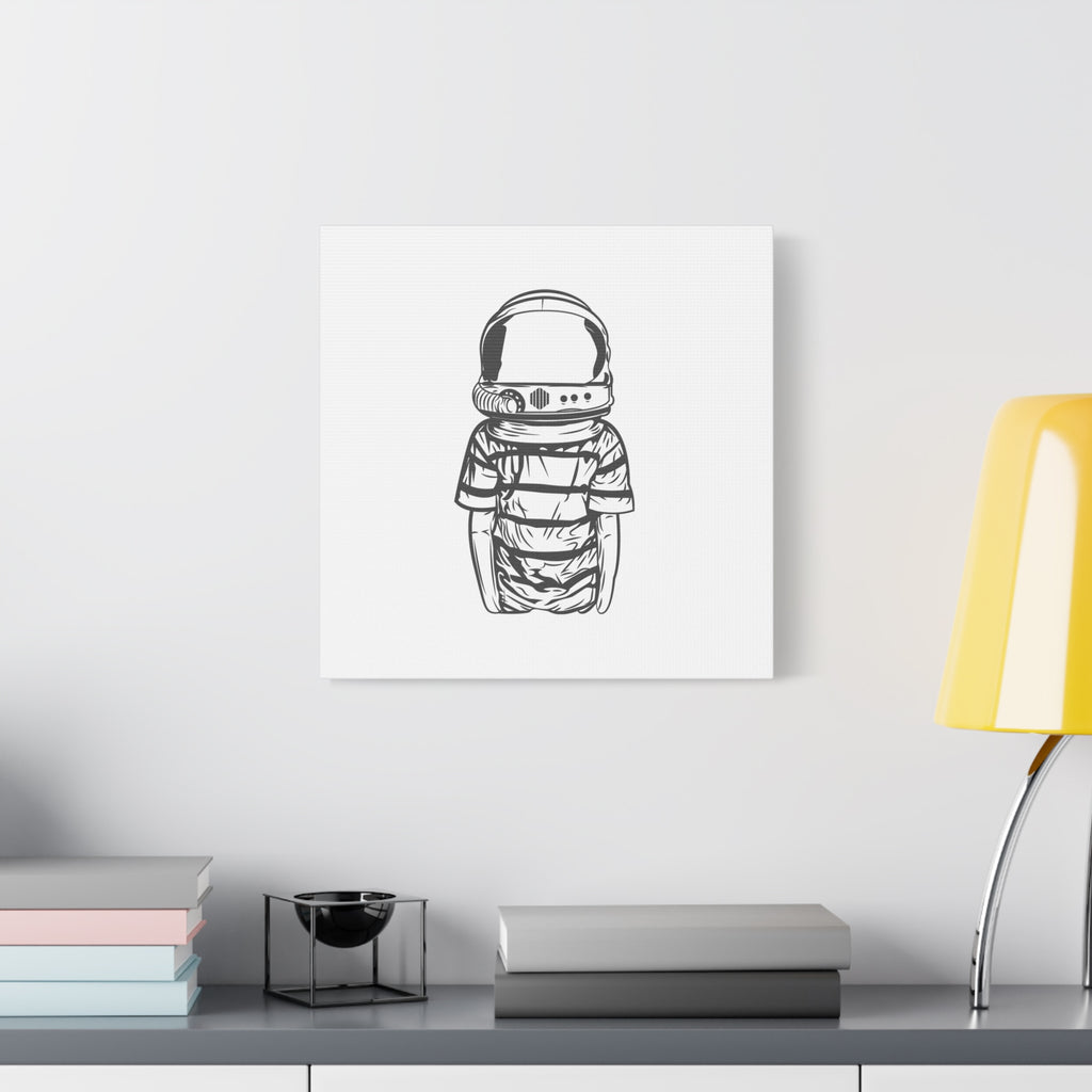 Astronaut Helmet Canvas Print — Minimalist Space Boy Matte Stretched Wall Art