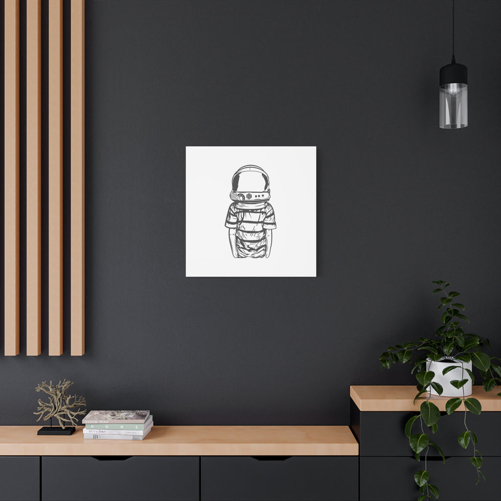 Astronaut Helmet Canvas Print — Minimalist Space Boy Matte Stretched Wall Art