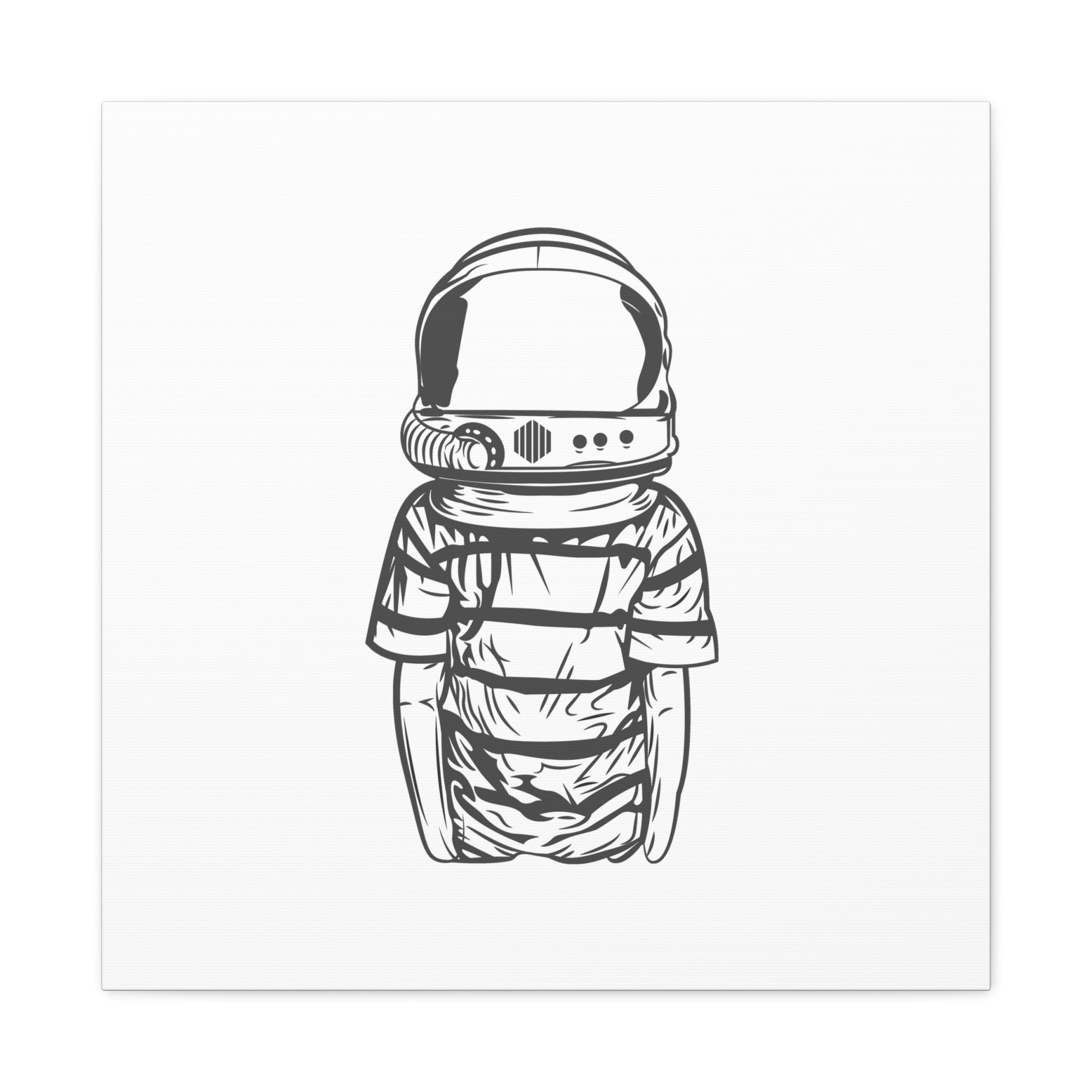 Astronaut Helmet Canvas Print — Minimalist Space Boy Matte Stretched Wall Art