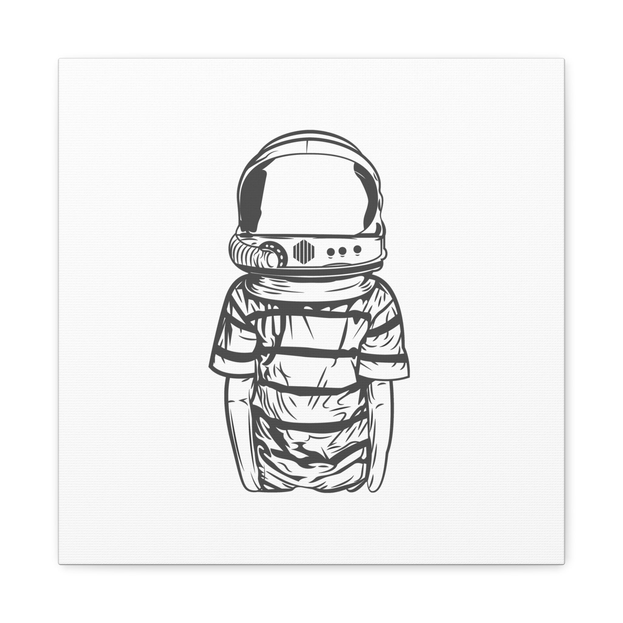 Astronaut Helmet Canvas Print — Minimalist Space Boy Matte Stretched Wall Art