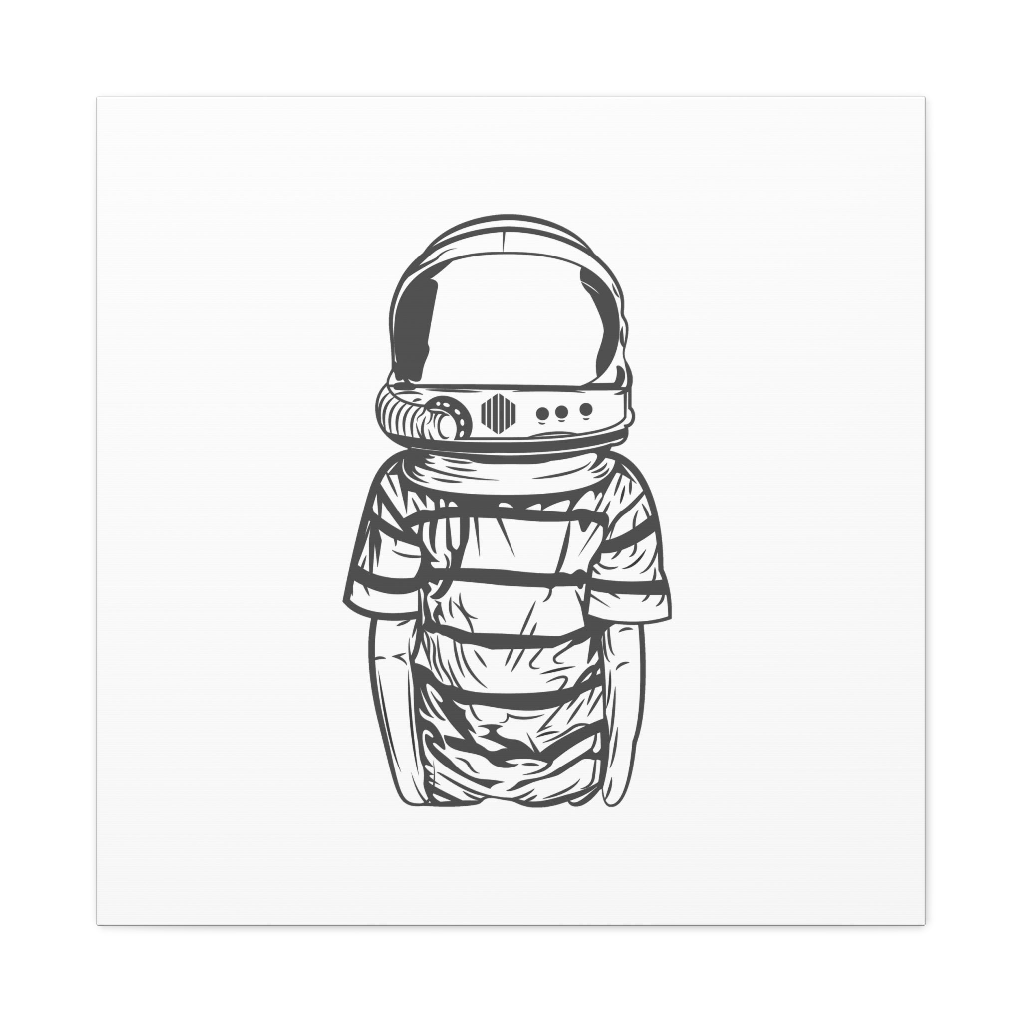 Astronaut Helmet Canvas Print — Minimalist Space Boy Matte Stretched Wall Art