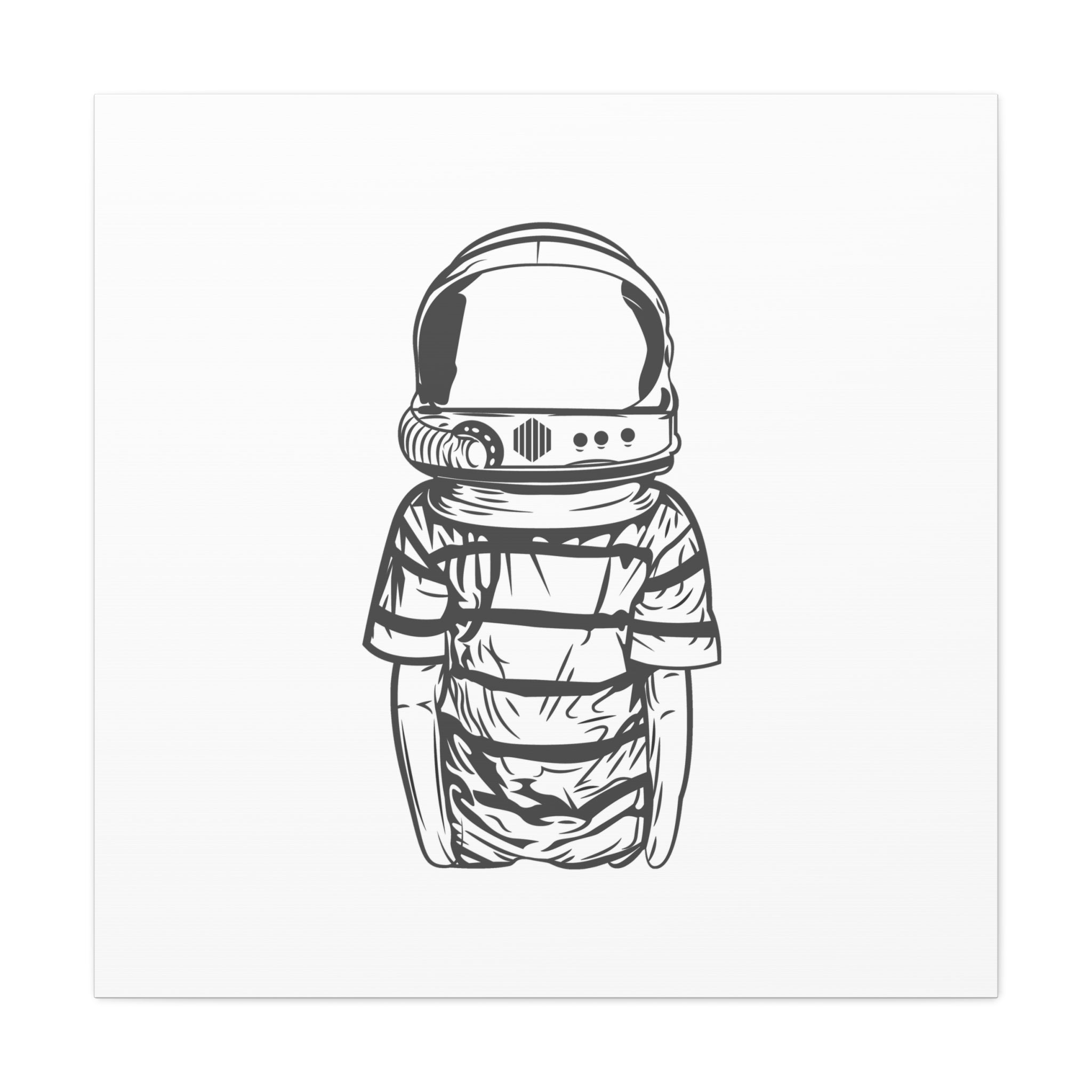 Astronaut Helmet Canvas Print — Minimalist Space Boy Matte Stretched Wall Art