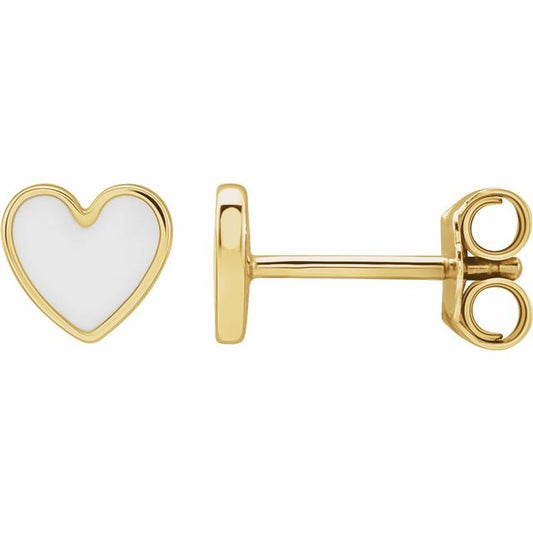 14K Gold Enamel Heart Earrings