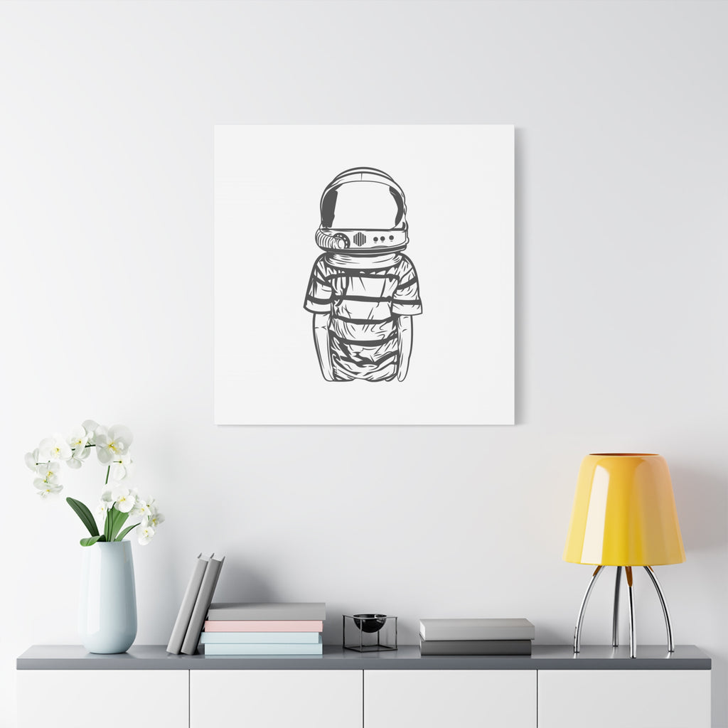 Astronaut Helmet Canvas Print — Minimalist Space Boy Matte Stretched Wall Art