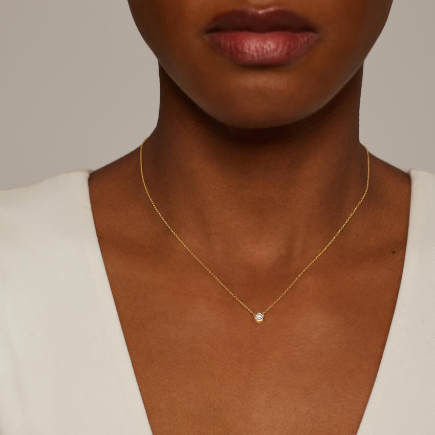 Lab Grown Diamond Bezel Prong Pendant — Yellow Gold