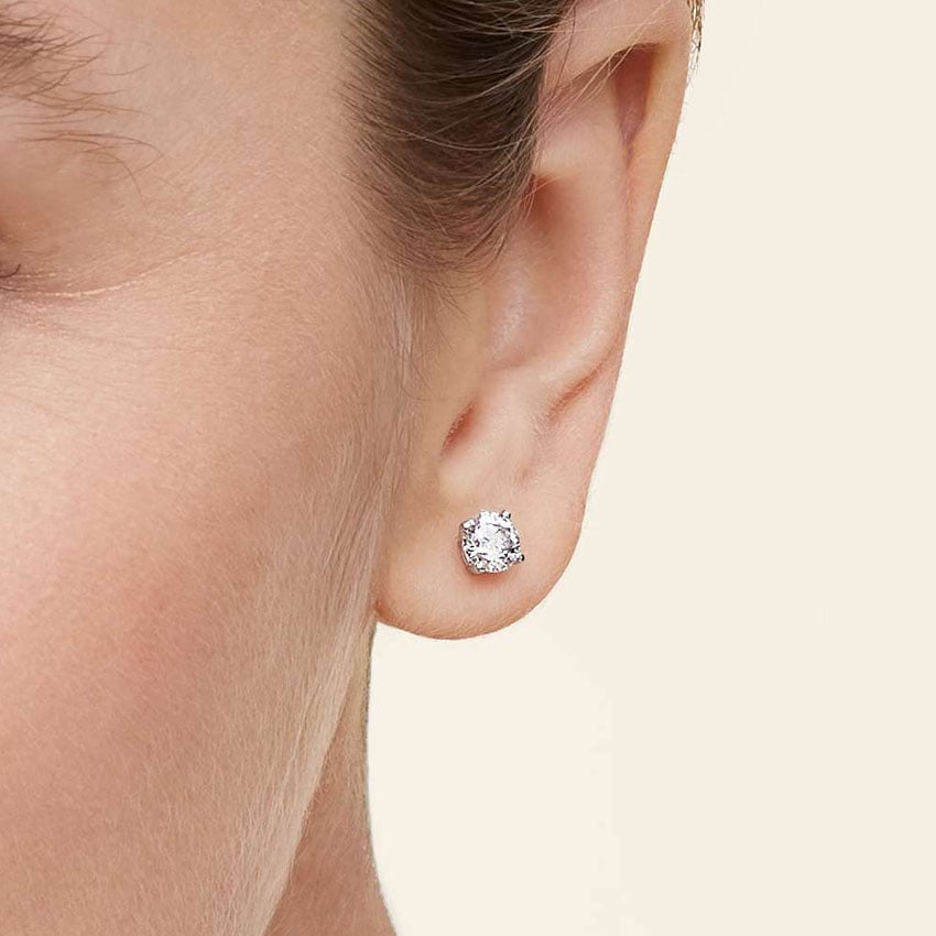 Lab Grown Diamond 4 Prong Stud Earring — On Model