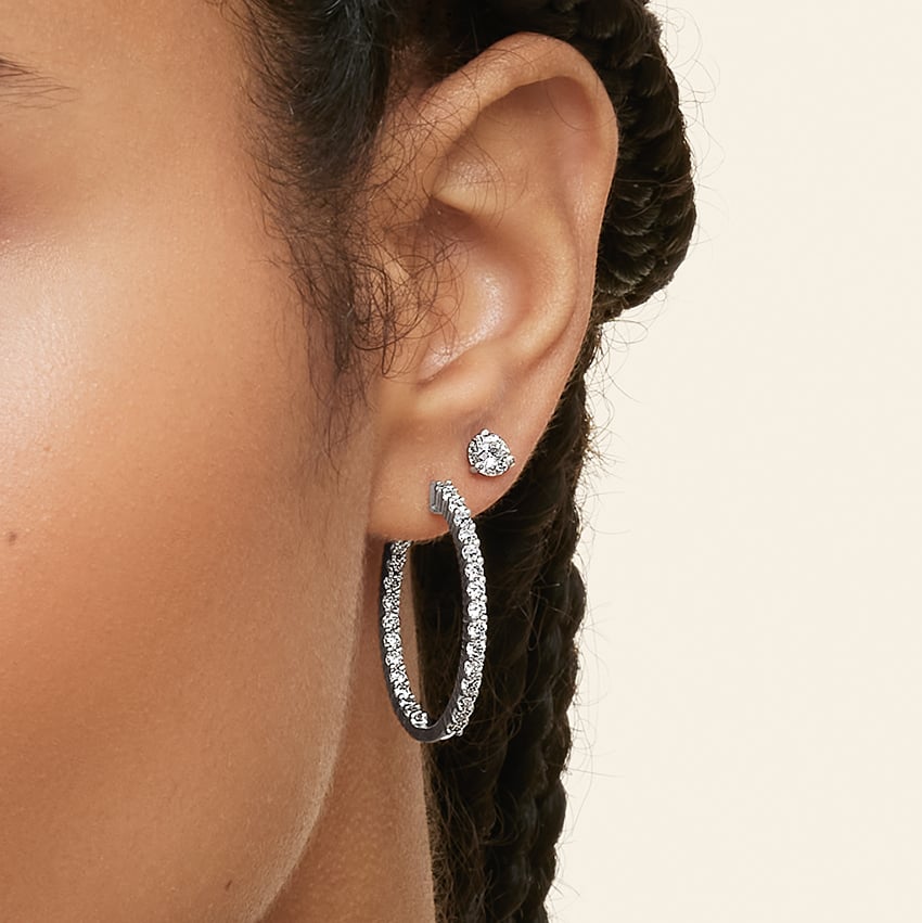 Lab Grown Diamond 3 Prong Stud Earring — On Model